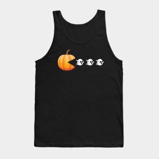 Funny Pumpkin Chasing Ghosts - Retro Video Game Tank Top